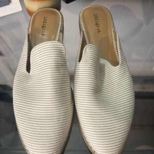 Indigo Cream Mules with Textured Fabric and Nautical Stripes